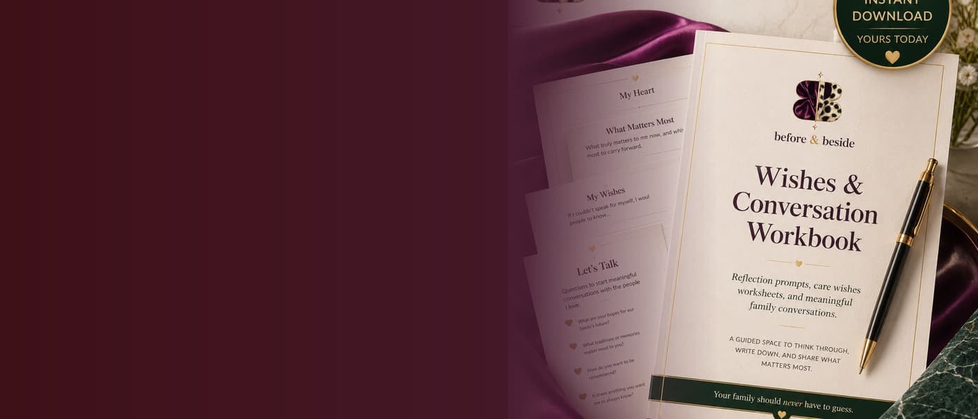 Before & Beside digital guides on a tablet and as a printed workbook, styled on silk and marble